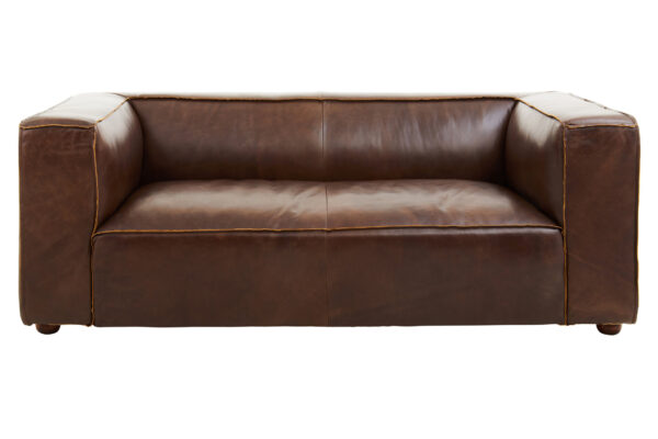 King Two Seater Antique Brown Leather Sofa