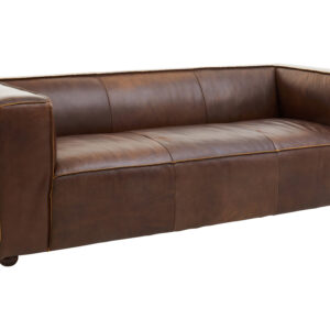 King Three Seater Antique Brown Leather Sofa