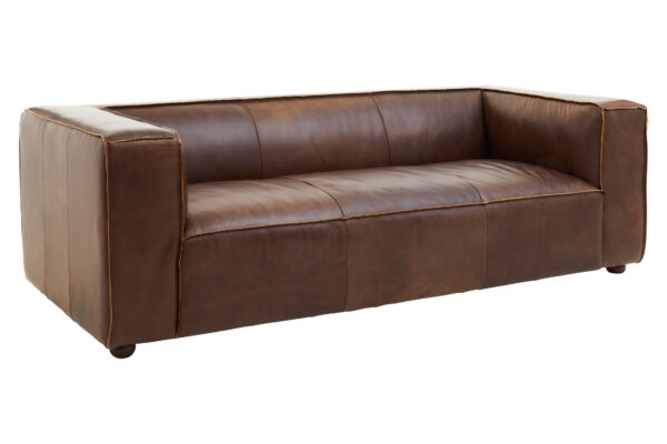 King Three Seater Antique Brown Leather Sofa
