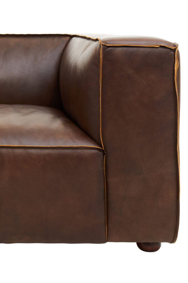 King Three Seater Antique Brown Leather Sofa