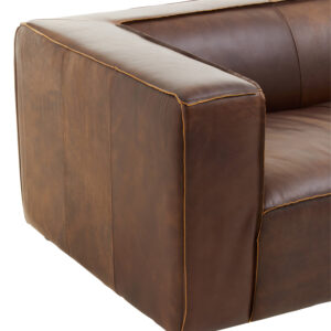 King Three Seater Antique Brown Leather Sofa