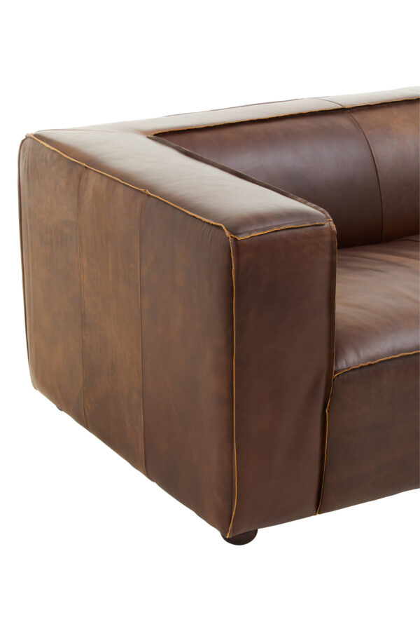 King Three Seater Antique Brown Leather Sofa