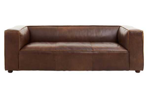 King Three Seater Antique Brown Leather Sofa