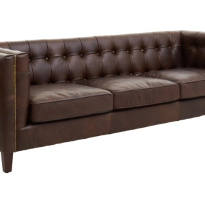 King Three Seater Dark Brown Leather Modern Chesterfield Sofa