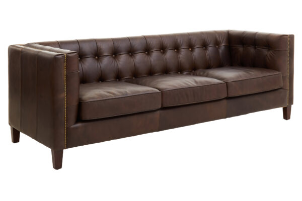 King Three Seater Dark Brown Leather Modern Chesterfield Sofa