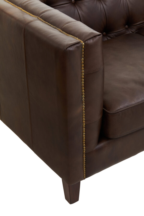 King Three Seater Dark Brown Leather Modern Chesterfield Sofa