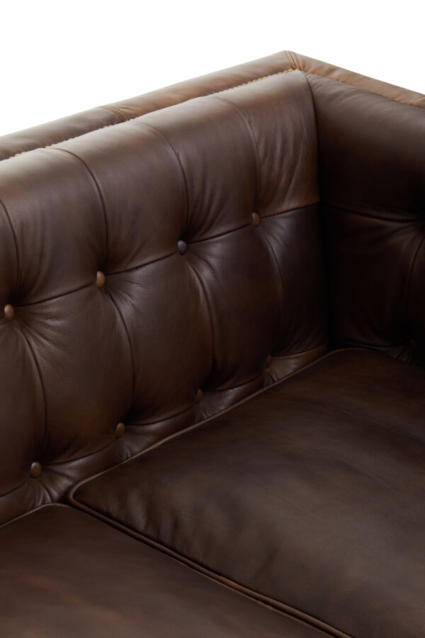 King Three Seater Dark Brown Leather Modern Chesterfield Sofa