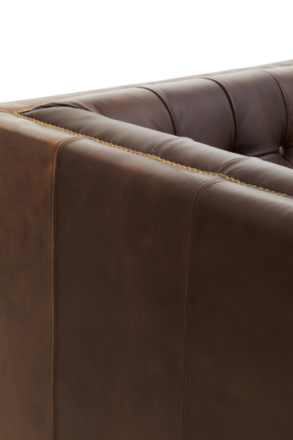 King Three Seater Dark Brown Leather Modern Chesterfield Sofa