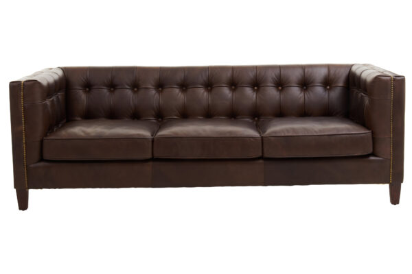 King Three Seater Dark Brown Leather Modern Chesterfield Sofa
