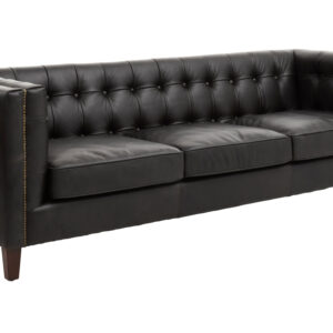King Three Seater Modern Chesterfield Black Leather Sofa
