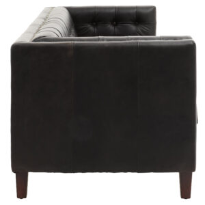 King Three Seater Modern Chesterfield Black Leather Sofa