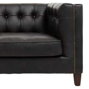 King Three Seater Modern Chesterfield Black Leather Sofa