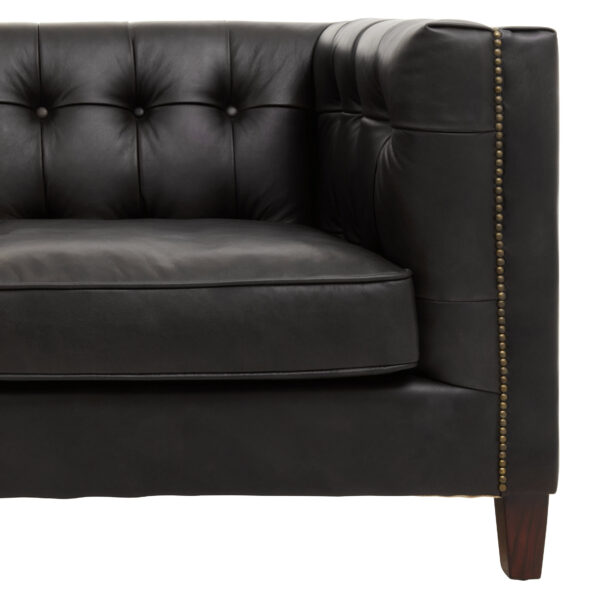 King Three Seater Modern Chesterfield Black Leather Sofa