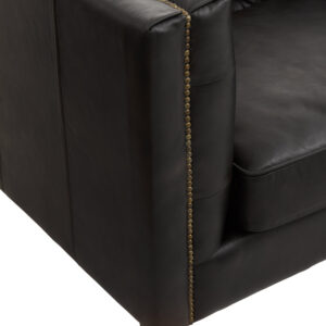 King Three Seater Modern Chesterfield Black Leather Sofa