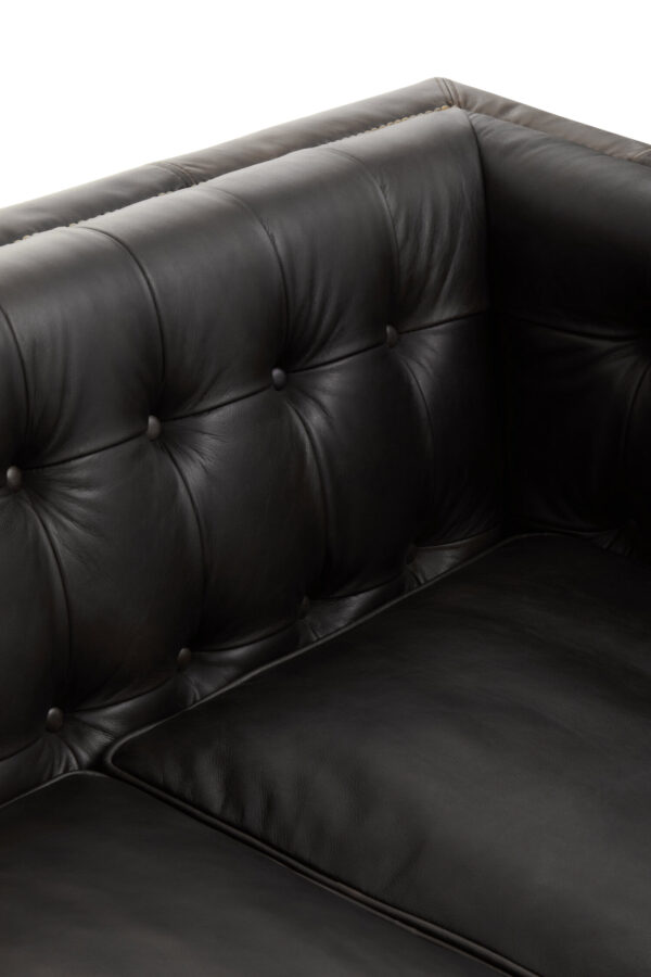 King Three Seater Modern Chesterfield Black Leather Sofa