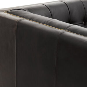 King Three Seater Modern Chesterfield Black Leather Sofa