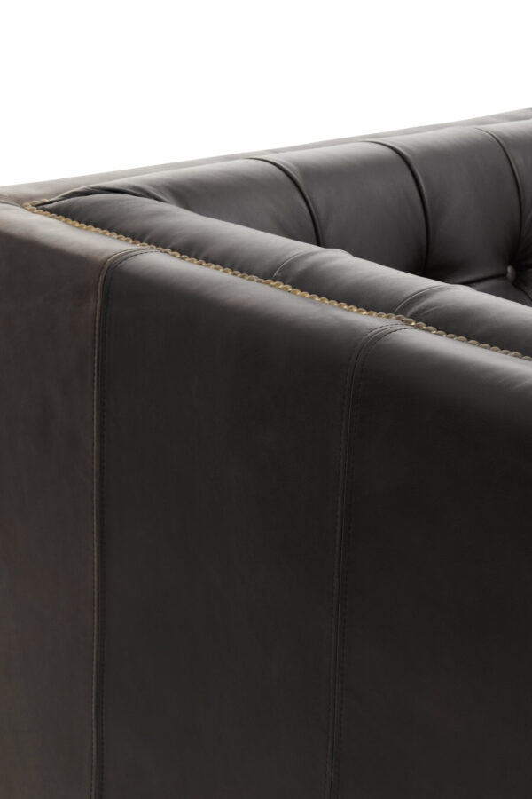 King Three Seater Modern Chesterfield Black Leather Sofa