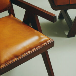 Inca Tan Leather and Teak Frame Dining Chair
