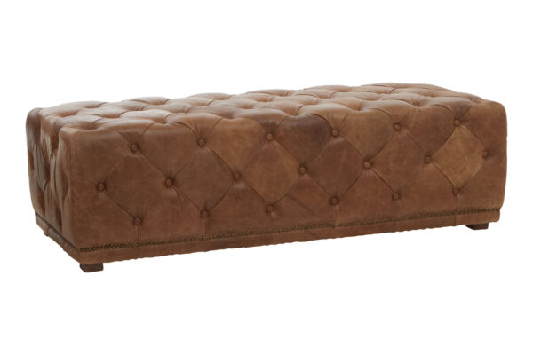 Hoxton Brown Leather Rectangle Chesterfield Ottoman