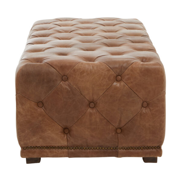 Hoxton Brown Leather Rectangle Chesterfield Ottoman
