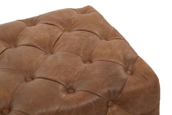Hoxton Brown Leather Rectangle Chesterfield Ottoman
