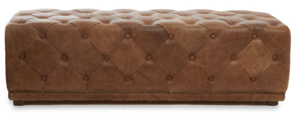 Hoxton Brown Leather Rectangle Chesterfield Ottoman