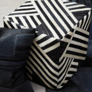 Bosie Safira Black And White Stripe Leather Pouffe