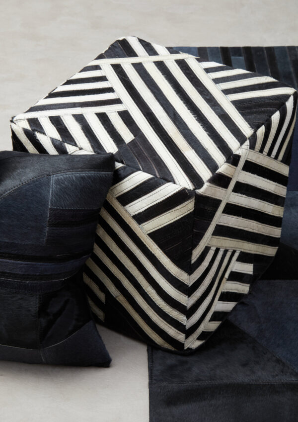 Bosie Safira Black And White Stripe Leather Pouffe