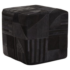Bosie Safira Black And Grey Deco Hair on Leather Pouffe