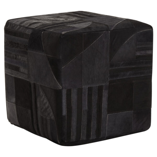Bosie Safira Black And Grey Deco Hair on Leather Pouffe