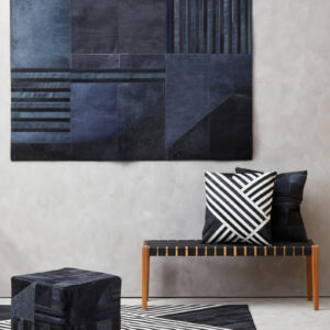 Bosie Safira Black And Grey Deco Hair on Leather Pouffe