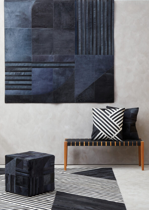 Bosie Safira Black And Grey Deco Hair on Leather Pouffe