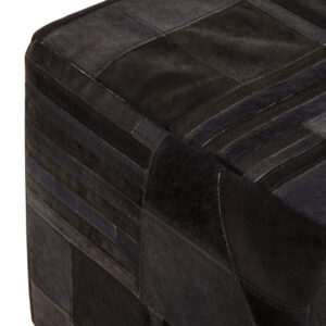 Bosie Safira Black And Grey Deco Hair on Leather Pouffe