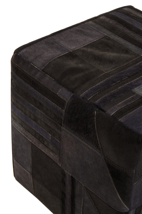 Bosie Safira Black And Grey Deco Hair on Leather Pouffe