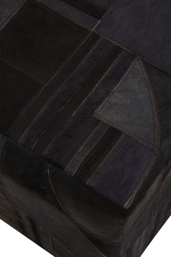 Bosie Safira Black And Grey Deco Hair on Leather Pouffe