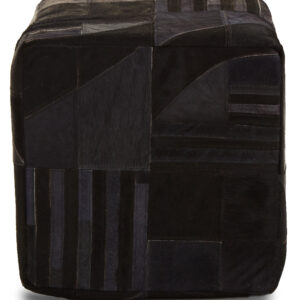 Bosie Safira Black And Grey Deco Hair on Leather Pouffe