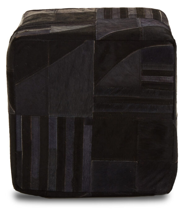 Bosie Safira Black And Grey Deco Hair on Leather Pouffe