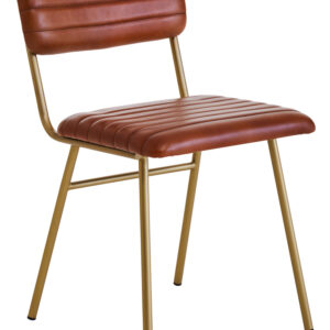 Buffalo Tan Leather Dining Chair With Gold Finish Frame