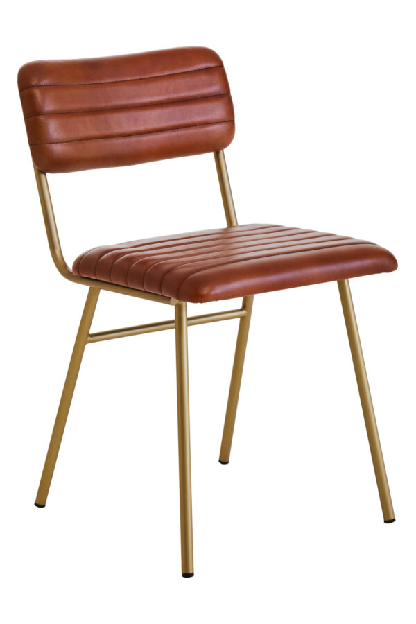 Buffalo Tan Leather Dining Chair With Gold Finish Frame