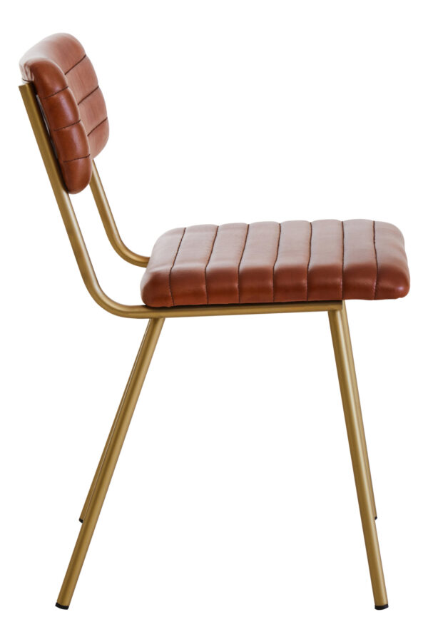 Buffalo Tan Leather Dining Chair With Gold Finish Frame