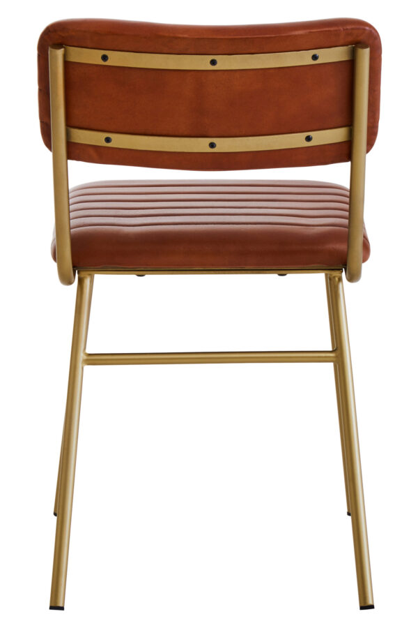 Buffalo Tan Leather Dining Chair With Gold Finish Frame