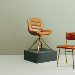 Buffalo Tan Leather Dining Chair With Gold Finish Frame