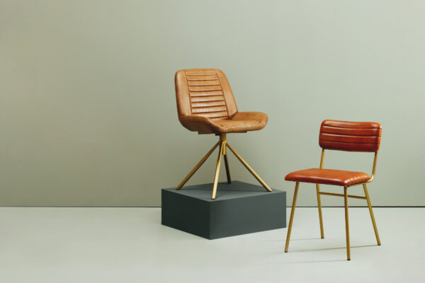 Buffalo Tan Leather Dining Chair With Gold Finish Frame