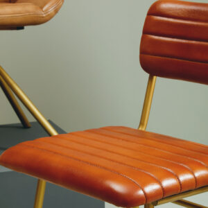 Buffalo Tan Leather Dining Chair With Gold Finish Frame