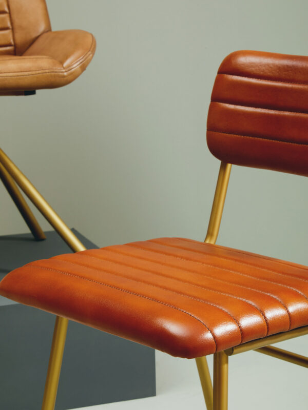 Buffalo Tan Leather Dining Chair With Gold Finish Frame
