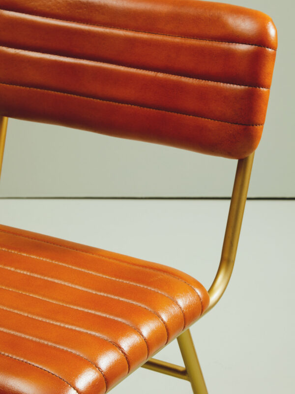 Buffalo Tan Leather Dining Chair With Gold Finish Frame
