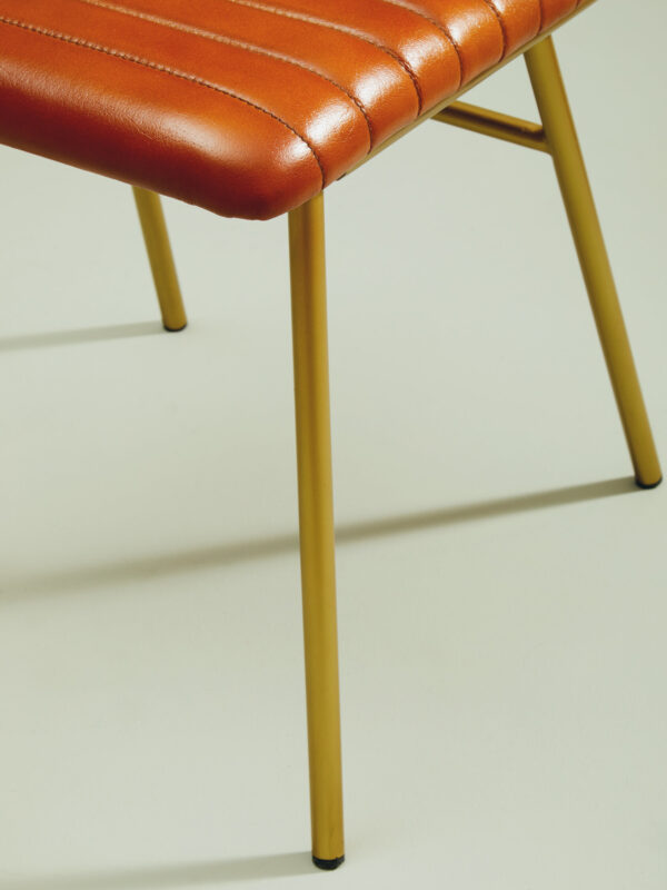 Buffalo Tan Leather Dining Chair With Gold Finish Frame