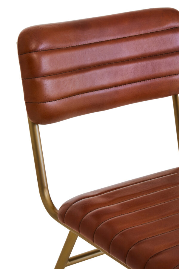 Buffalo Tan Leather Dining Chair With Gold Finish Frame