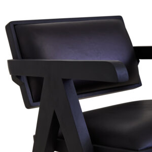 Buffalo Black Leather Chair With Wood Frame