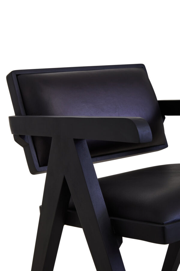 Buffalo Black Leather Chair With Wood Frame